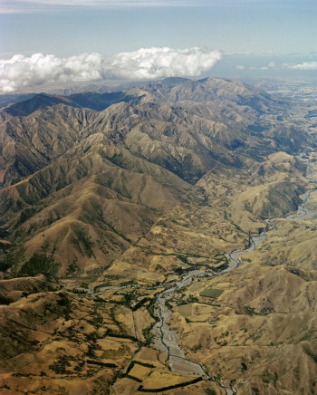 Visible scarp of the Awatere Fault in Marlborough cutting through the landscape. 